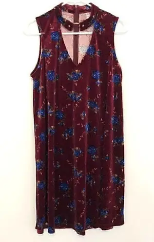 Xhilaration  O-Ring Velvet Shift Dress Burgundy Maroon Red Floral Choker Cutout M