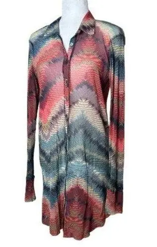 WESTON WEAR Sheer Patterned Button Up Shirt Dress Tunic Size Large