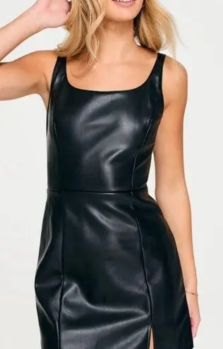 Aeropostale MWTS🍒 BLACK LEATHER MINI DRESS ADJUSTABLE STRAPS FRONT SLIT SMOKING