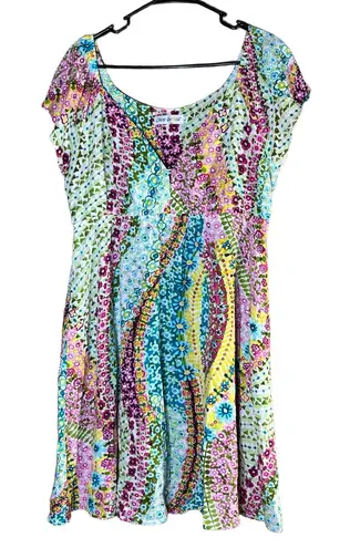 Jams World Vintage Womens M Short Sleeve V-Neck Dress Floral Bohemian