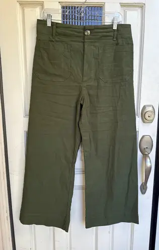 Maeve The Colette Wide Leg Crop Pants Anthropologie Olive Green Size 32