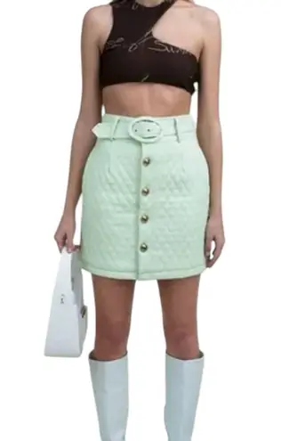 NWD House Of Sunny Mid Century Quilt Skirt Pistachio Green Vegan Leather Size 8