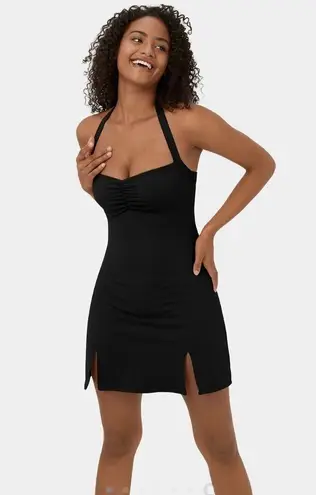 Halara Softlyzero Plush Halter Ruched Backless Split Hem Mini Active Dress NWT