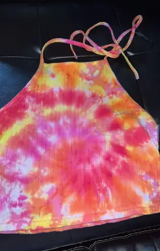 custom tie dyed string tied halter top