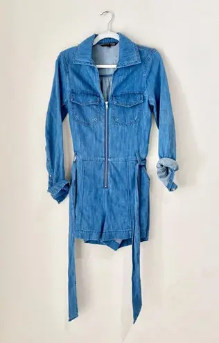 Veronica Beard Jeans Keenan Denim Belted One-Piece Romper Blue Women's Size XS