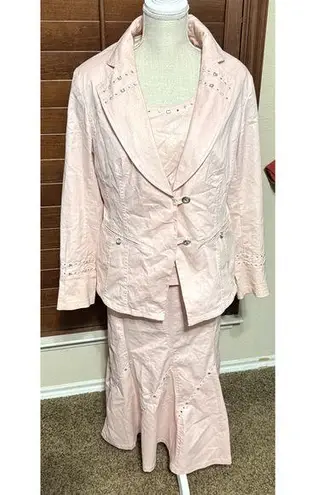 Womens Denim By Milano 3 Pc Suit Skirt Jacket shell Baby Pink sz 10 Bling