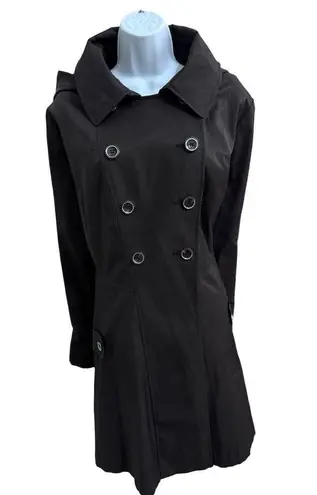 via spiga Black Double Breasted Removable Hood Long Sleeves Trench Coat Size 2X