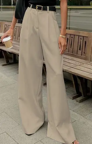 Commense Solid Wide Leg Pants Without Belt size small Tan