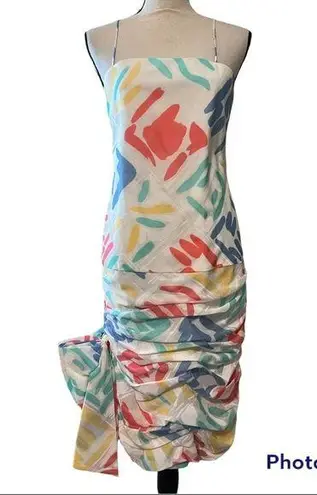 Pastel womens 80's drop waist taffeta big bow gathered geometric prom cocktail Blue Size undefined