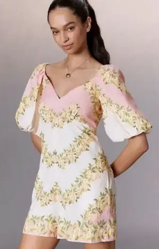 Farm Rio x Anthropologie Cream Banana Floral Linen Romper Balloon Sleeves XL NWT