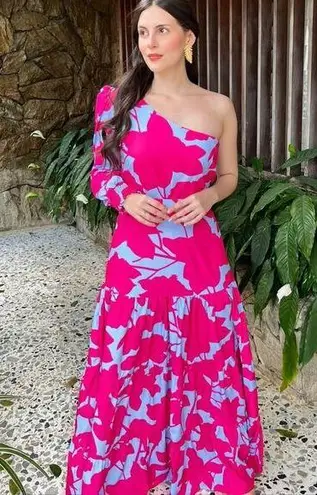 NWT Floral Set Hight Waits Maxi Skirt With One Shoulder Top Sz S Pink