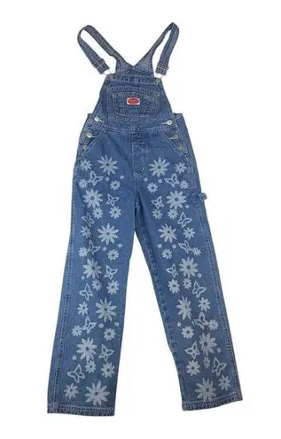 Revolt juniors size small denim overalls stamped floral y2k vintage blue