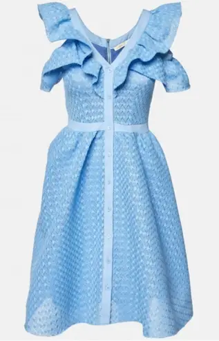 Maje Blue Lace Reglisse Ruffled Cold Shoulder Dress size L Cottagecore Milkmaid