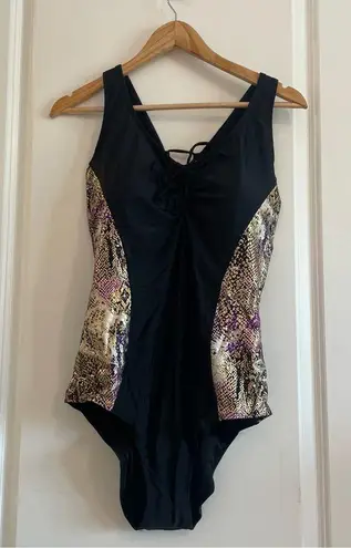 1Pc Swimsuit Ladies Tank Black Printed Side With Adjustable Back Tie Size XXL