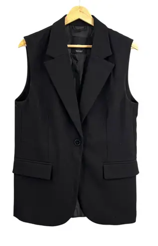 MNG Women Black Sleeveless Lapel Blazer Vest Oversized Size S