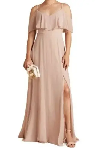Birdy Grey READ Jane Convertible Chiffon Slit Bridesmaid Dress Beige Taupe Small