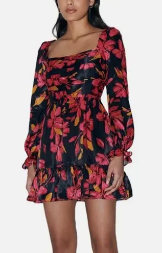 Saylor Fritz Floral Print Long Sleeve Babydoll Dress Sz M Black Multi Floral