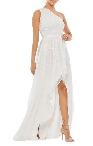 Mac Duggal NWT Embellished High-Low One Shoulder Gown in White Size 10