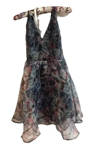Maniju Black Floral Print Organza Mini Dress Medium NEW Straps Back Fairy Whimsical