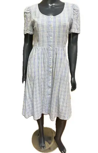 Draper James  Linen Blend Button Front Dress in Blue Stripe Size 6 Midi Dress