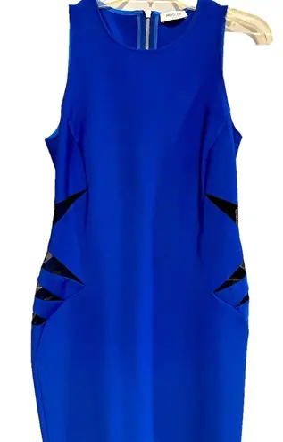 Mugler Vintage Cobalt Blue Mesh Cut Out Sleeveless Knee Length Sheath Dress 6
