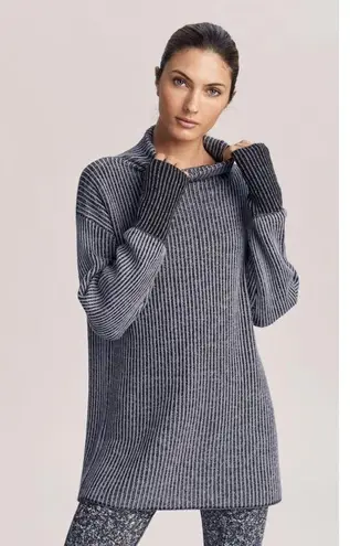 Varley Collins Tunic Sweater Merino Wool Blend Ribbed Knit Mockneck gray medium