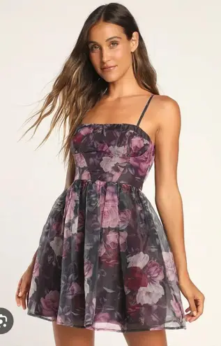 Lulus Midnight Beauty Black Floral Print Bustier Mini Dress