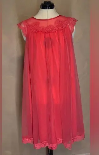 Vanity Fair VTG Women’s Nylon Feminine Pink Babydoll Chiffon Nightgown,USA|Sz:XS
