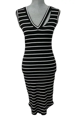 LNA Sleeveless Bodycon Midi Dress Black White Stripe Cutout Ribbed S Stretchy