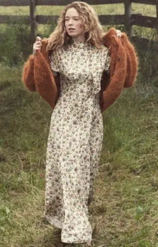 ๐DOEN๐ Alda Dress ~ 100% Silk Ivory Mulberry Vine Floral Print Small S NWT White