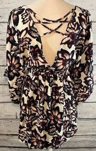 Abercrombie & Fitch Mini Dress V Front Strappy V Back Kimono Sleeves Floral-S