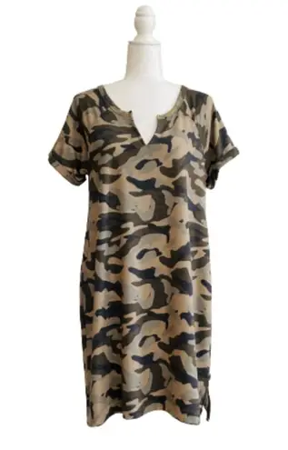 Cable & Gauge Dress Camo V-Neck Short Sleeve Casual A-Line Dress Large NEW