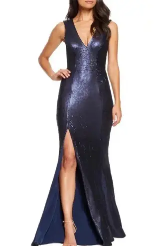 Dress the Population NWT Sandra Plunge Sequin Evening Dress in Navy Size XXL