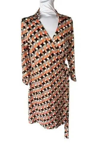 Julie Brown Milo Wrap Side Tie 3/4 Sleeve Geometric Dress Size Large NWOT