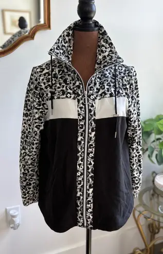 Ruby Rd Petite Women's Black White Leopard Print Full Zip Jacket Small Black Size undefined