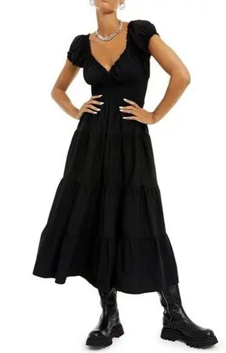 We Wore What NEW Poplin Midi Dress Smocked V-Neck Milkmaid Fit & Flare Maxi Long