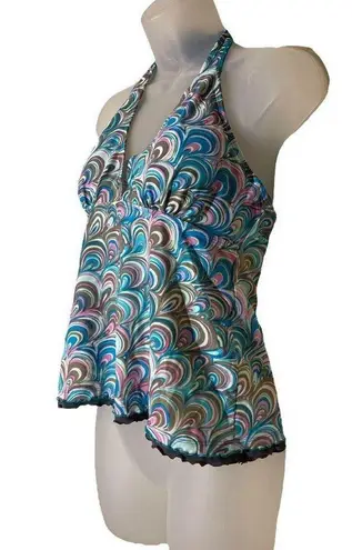 Free Country Womens Tankini Swim Top Halter Tie Multicolor Swirl Pattern Medium