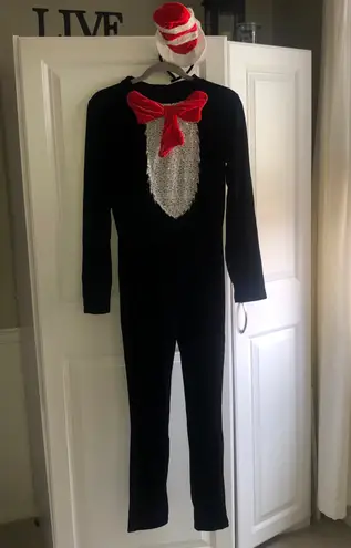 Dr. Seuss Spirit  Cat In The Hat Halloween Costume Velour Jumpsuit Adults Small