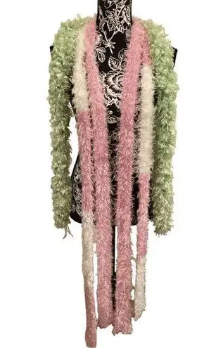 Vintage Y2K Furry Green Scarf Fuzzy Neon Pastel