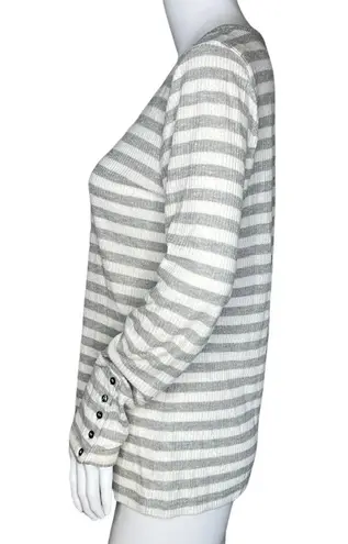 Haven Shirt Womens Small Gray White Stripe Casual Basic Everyday Neutral Minimal