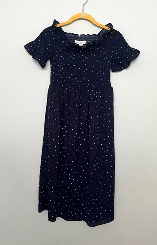 Vine & Love Navy Blue White Polka Dot Short Sleeve Dress