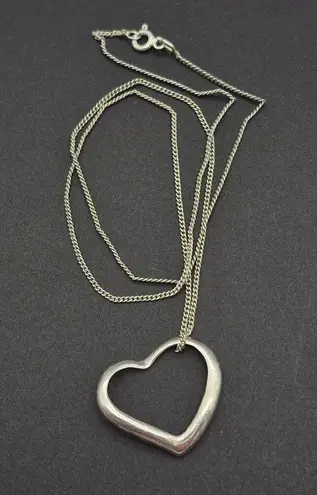 None Vintage Sterling Silver Chain and Open Heart Pendant Necklace 18" Valentine Gift