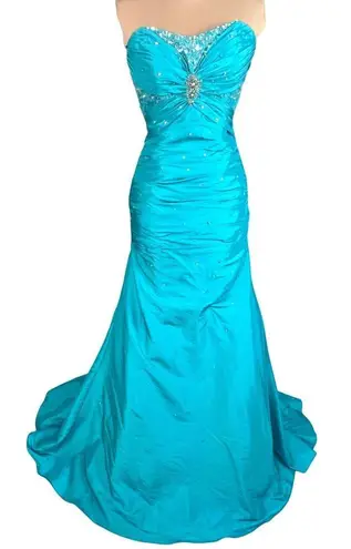 Mori Lee Strapless Ball Gown 3/4 Blue Sweetheart Neckline Sparkly Mermaid Corset