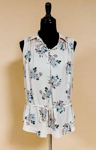 Ro & De  Blush Pink Floral Sleeveless Button Up Front Tie Blouse Tunic Top Size S