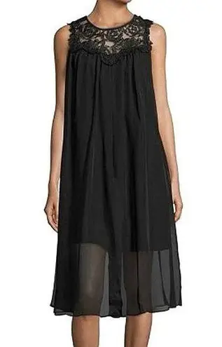 Shoshanna NEW Midnight Black Floral Lace Sleeveless Lined Sheer Midi Dress 8