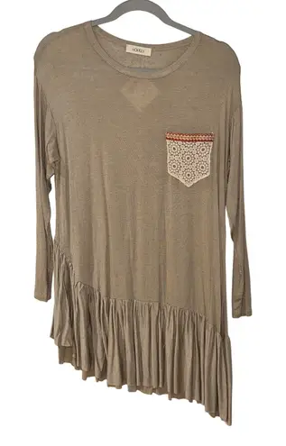 HOPELY Light Brown Lightweight Long Sleeve Pocketed Top Large