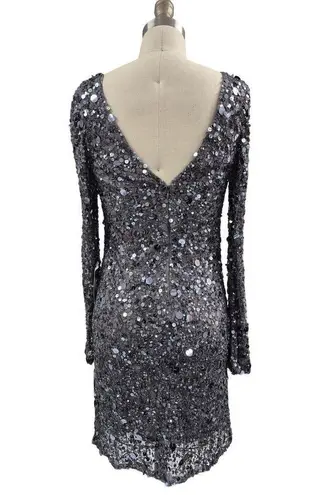 Aidan Mattox NWT Silver Fully Sequined Party Dress Long Sleeve Mini Dress Sz 4