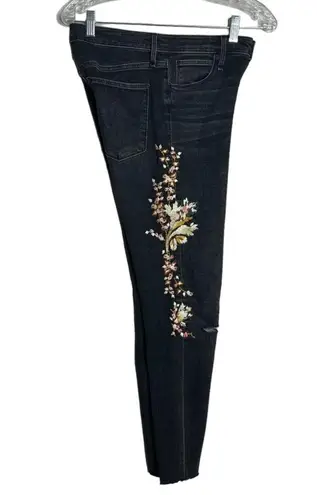 Abercrombie & Fitch  Simone High Rise Ankle Jeans Black Floral Embroidered