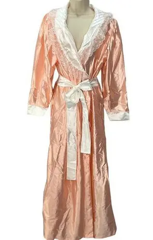 Vintage Fantasy Nightwear by Janice Lee Satin & Lace Robe Coral Pink Size M Size M