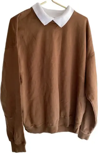 Brandy Melville Brown Polo Crewneck Oversized Sweatshirt